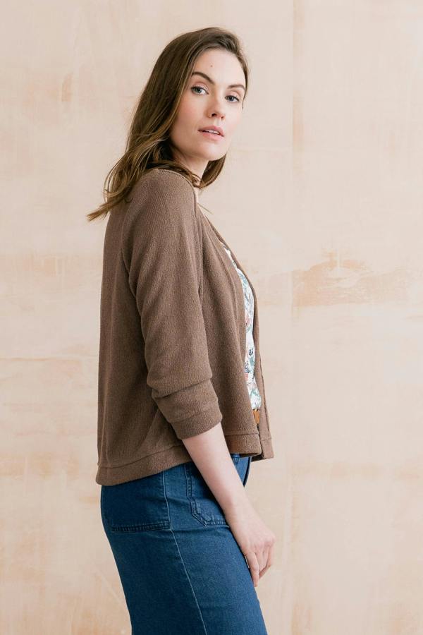 Lily & Me Shore Light Knit Cropped Cardigan Mocha