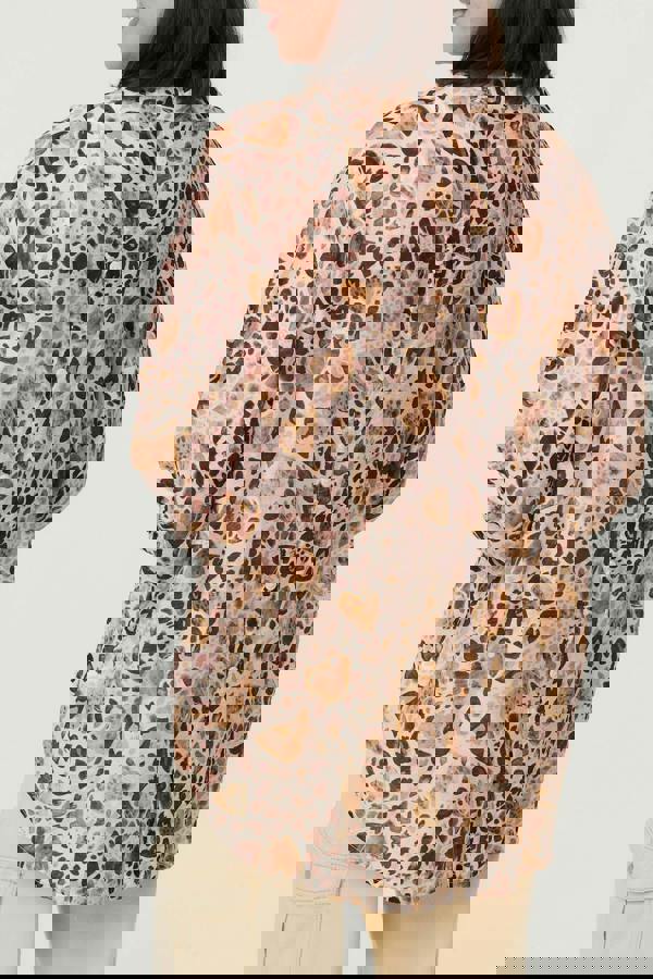 Beige | Animal Print 3/4 Sleeve Blouse