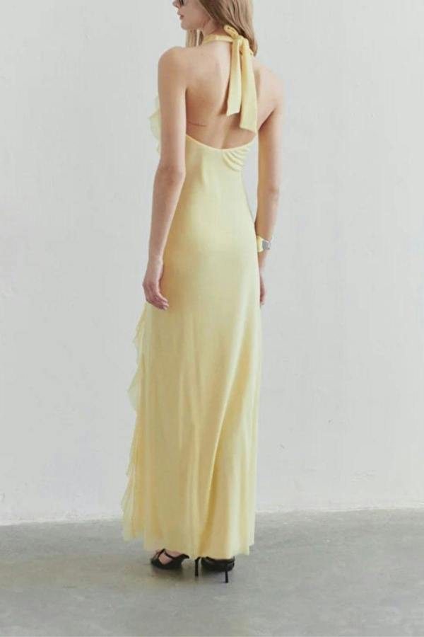 WOVCOR Tulle Evening Dress with Ruffled and Lined