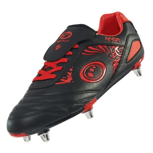 Optimum Razor Junior Rugby Boots in Red/Black – 6-stud metal lace-up rugby boot