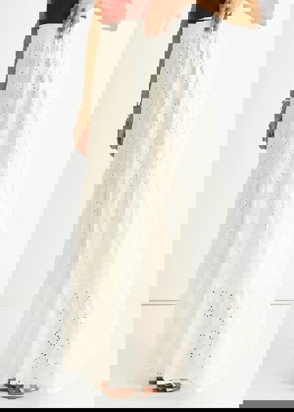 Gini London White Tiered Lace Embroidered Long Skirt