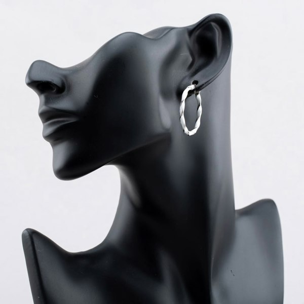 T. H. Baker Sterling Silver Rhodium Plated 31mm White Enamel Twister Hoop Earrings 8.51.3143