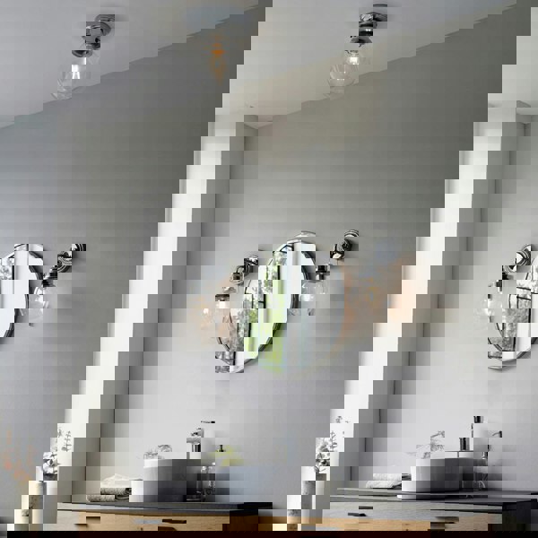 Decorative Flush Bathroom Ceiling Light Fitting - Clear Glass Shade - Dimmable