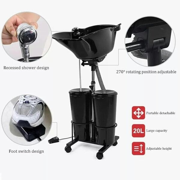 HYGRAD BUILT TO SURVIVE Portable Salon Sink & Hair Wash Basin with Foot Pedal, 2×10L Tanks | HYGRAD®