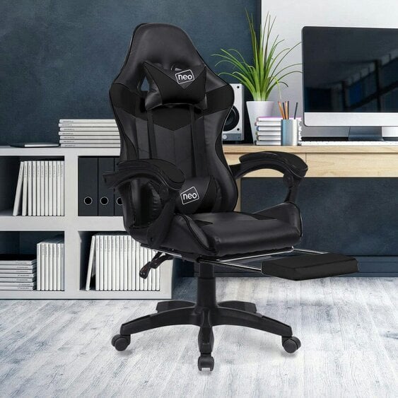 Neo Black PU Leather Gaming Chair with Footrest