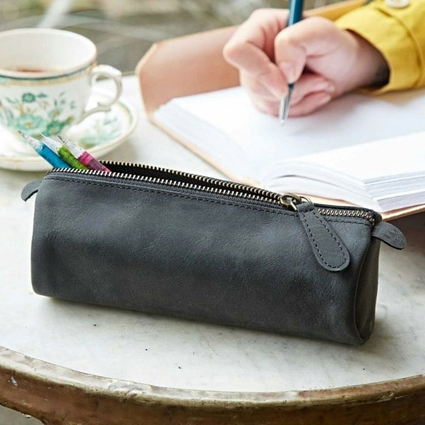 Paper High Buffalo Leather Round Pencil Case