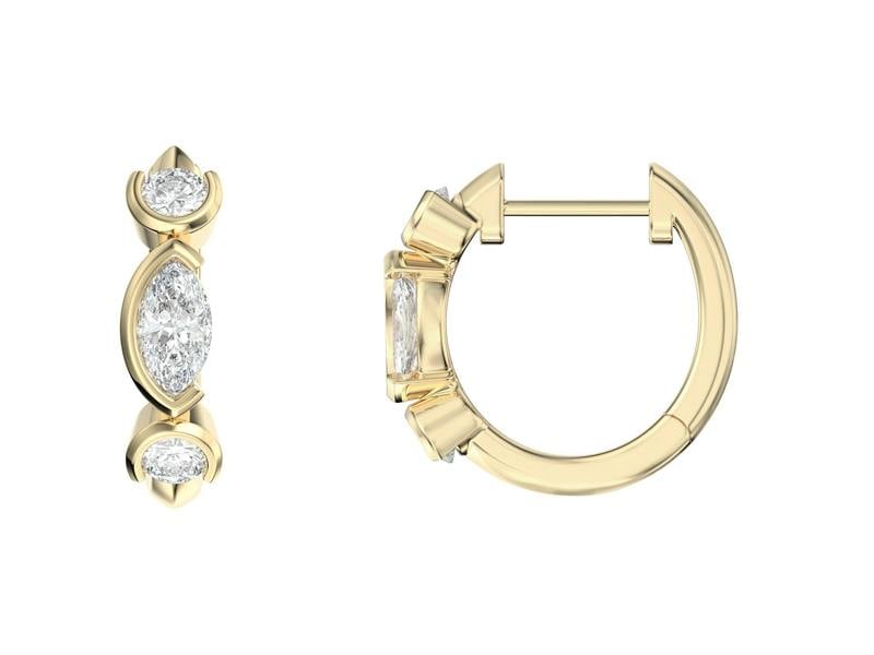 Sarah Layton Three Stone Hoop Earrings, 0.55ct Laboratory Grown Diamonds - 9ct Yellow Gold - A20.00084.9YLCA