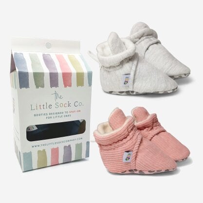 Little Sock Co. 2 Pack of Stay-on, Non-Slip Booties - Mix 'n' Match Colours - 0-6 months - Rose Cord + Grey