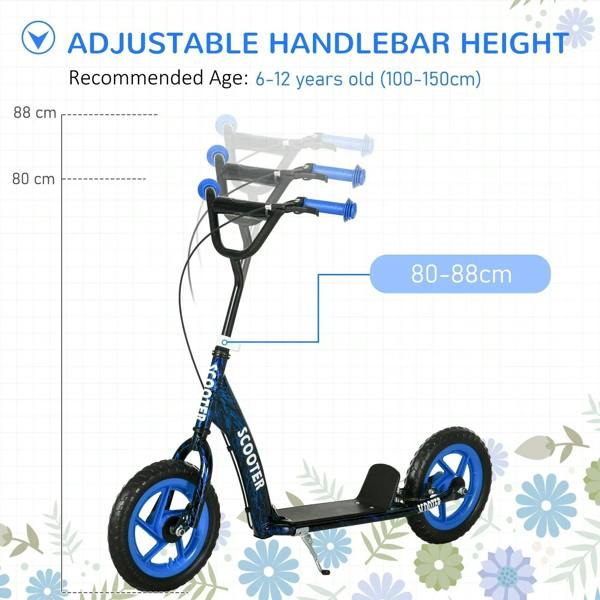Blue kids kick scooter with adjustable handlebar and non-slip black deck