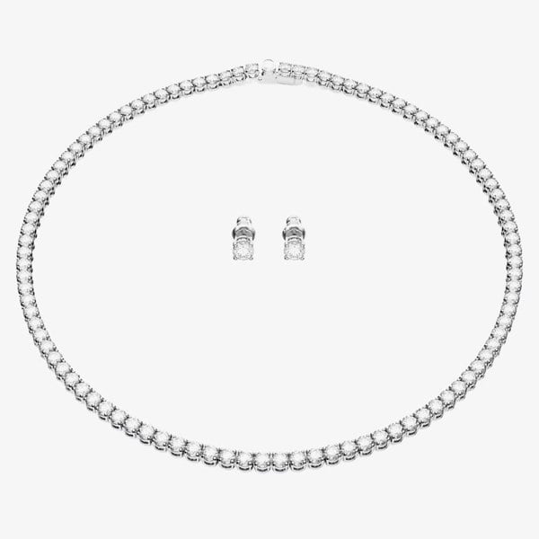 Swarovski Matrix White Tennis Necklace & Earrings Jewellery Set 5647730