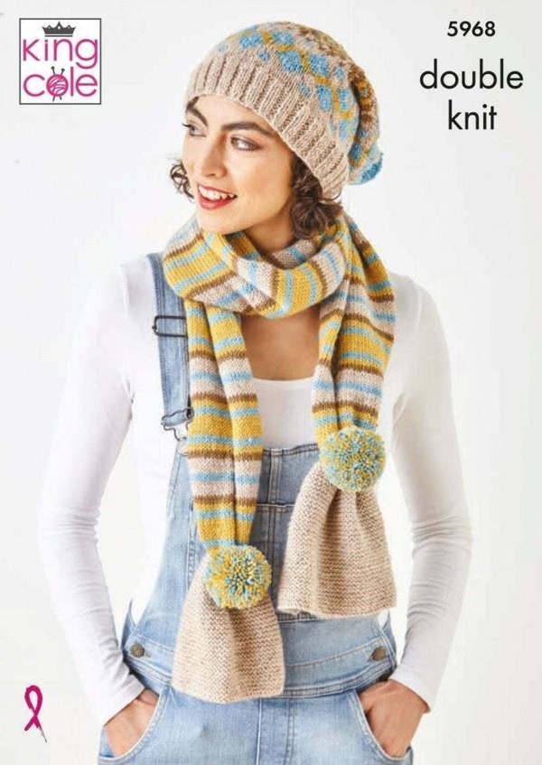 King Cole Merino Blend DK Knitting Pattern 5968, Headwear, Scarves, Wrist Warmers for Women, One Size