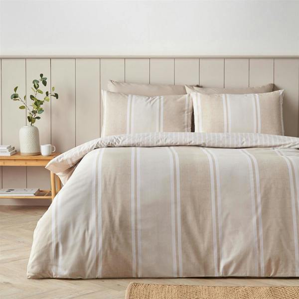 Banded Stripe Natural Duvet Cover Set