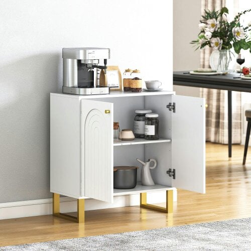 Wyld Haus Tarezi Nedi White 2 Door Sideboard Storage Cabinet With Golden Accents