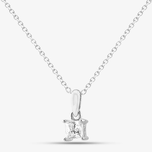 T. H. Baker Silver Medium Princess Cut Cubic Zirconia Pendant Necklace ZQP00041