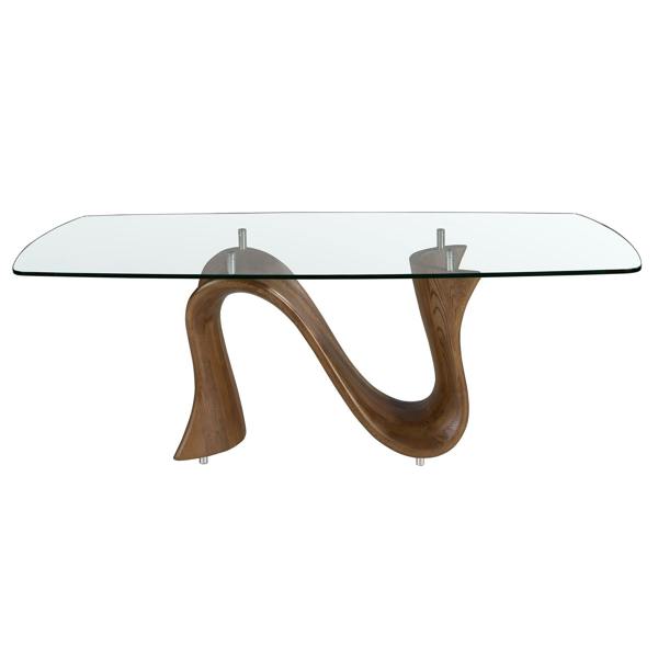 Angel Cerdá Barrel-shaped oval dining table in tempered glass and walnut 1197