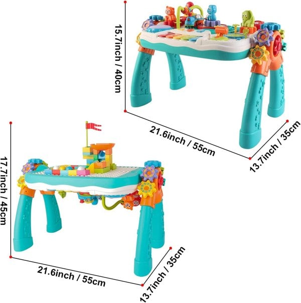 deAO Toys Children's Educational Toys 2-in-1 Multifunctional Bluetooth Learning Activity Table with Building Block Panel