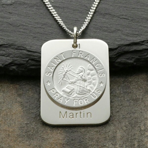 Christopher James of London Sterling Silver St Francis Pendant With Personalised Concealed Prayer Tag and Optional Engraving