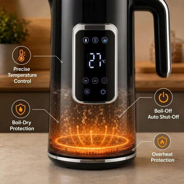 Electric Kettle, 1.7L Fast Boil 3000W Water Kettle with LED Display, Adjustable Temperature, Keep Warm Function, Black
