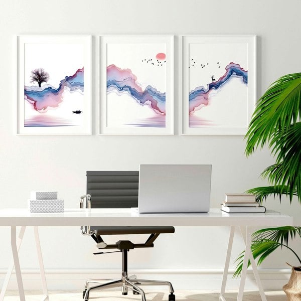 Wall art set of 3 | set of 3 Japanese wall art for office