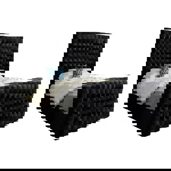 Casa Magna Novara Upholstered Soft Velvet Bed Frame - Black