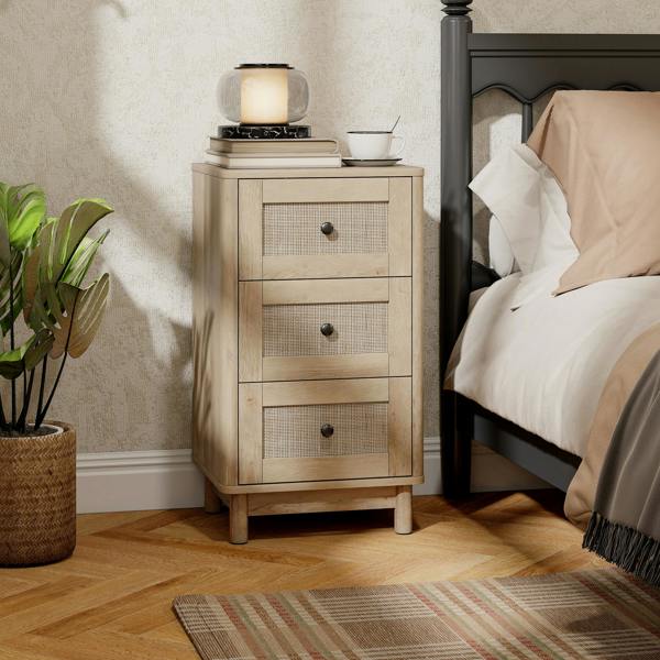 HOMCOM 3 Drawer Chest of Drawers, Storage Unit for Living Room, Oak - Oak - 3 - Bohemian