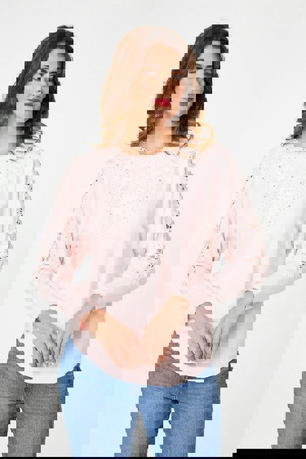 Pink | Sparkly Lace Embellished Relaxed Jumper
