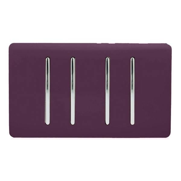 Trendi Switch 4 Gang Light Switch (3x 1 or 2 Way & 1 x Intermediate)in Plum Purple