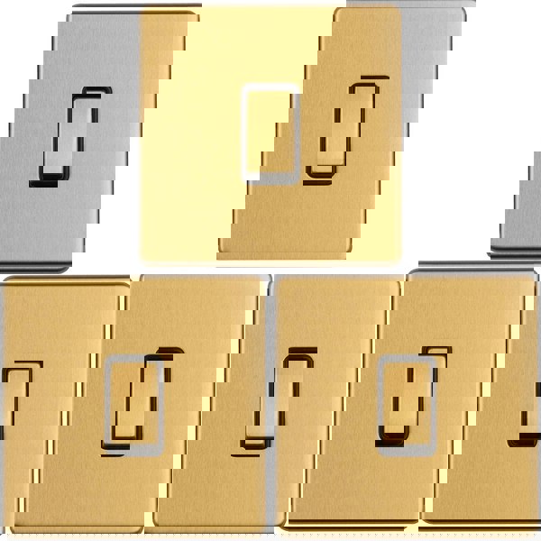 3 PACK 1 Gang Single Light Switch SCREWLESS SATIN BRASS 2 Way 10A Slim Rocker 