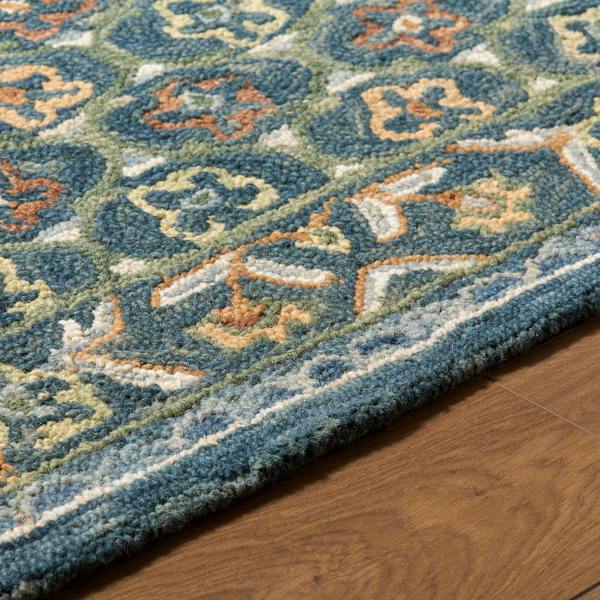 Livabliss Fairfax-Hand Tufted Blue Beige Pink Wool Global Fringe Rug