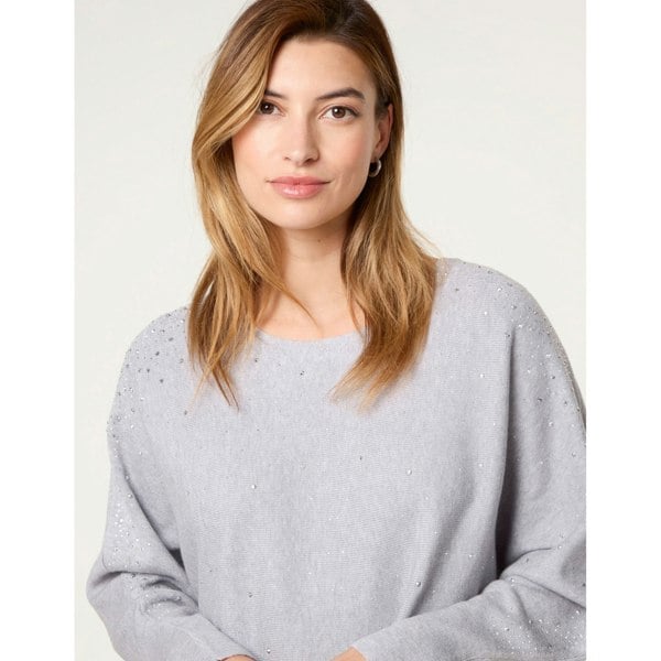 Blue Vanilla Long Sleeve Diamante Detailed Batwing Jumper