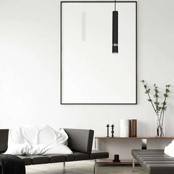 Milagro Joker Contemporary Pendant Lamp 1XGU10 Hand Made Cylindrical Style Light Finished in Matt Black With Chrome Detail