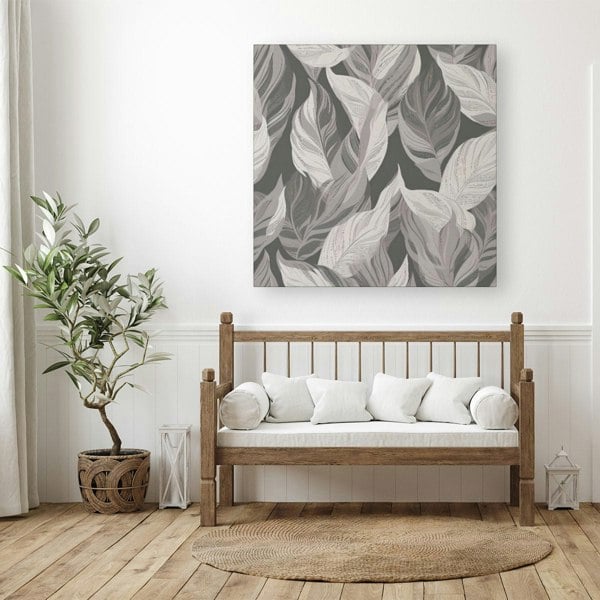 Warren Reed Grey Floral Leaves Canvas