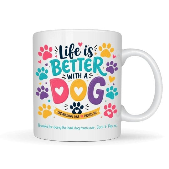 Aye Do Gifts Personalised Life is Better with a Dog Mug, Candle & Socks Gift Hamper | Family Gift