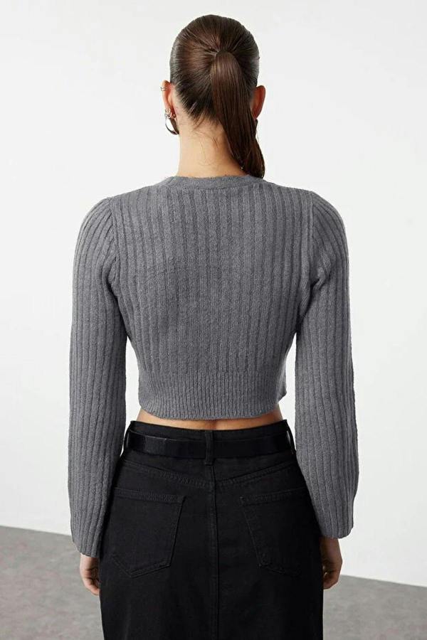 WOVCOR Crop Soft Textured Double Breasted Knit Sweater