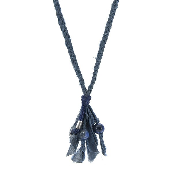 Anchor & Crew Blue Sodalite Marcus Silver Stone Braided Cotton Voile SKINNY Necklace x Wrap Bracelet