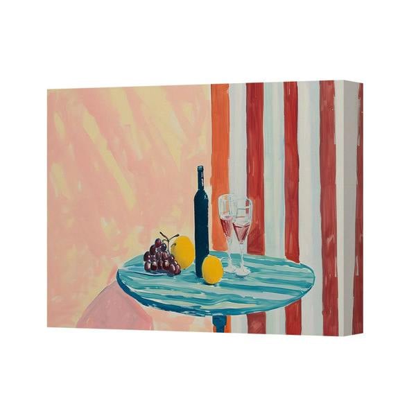 Benjamin Tate Design Canvas Art Still Life With Wine Bottle Glass On Turquoise Table