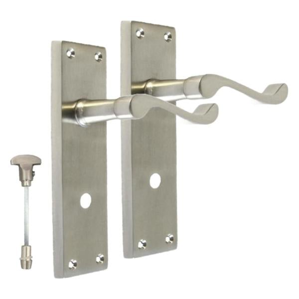 EDH Door Hardware Internal Satin Bathroom Door Handle with Privacy Lock Set Victorian Style,  2 Pairs