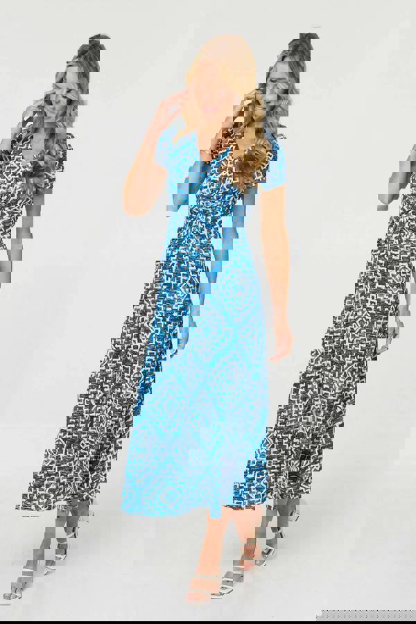Blue | Geo Print Twist Front Midi Dress
