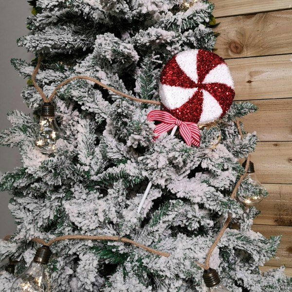 Samuel Alexander 33cm Red and White Swirl Glitter Candy Cane Lollipop Christmas Decoration with Stem