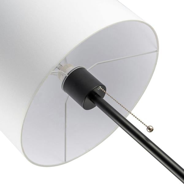 Classic Matte Black Floor Lamp with Metal Pull Switch and Cotton Shade Image 5