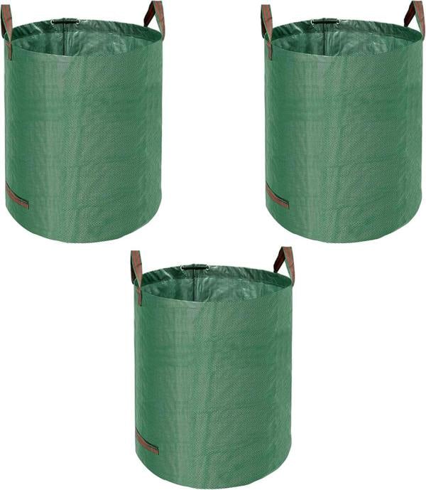 KAV Heavy Duty Garden Waste Bags - Large Garden Bag with Handles - Waterproof Rubbish Refuse Sacks - Pack of 3 (Green)
