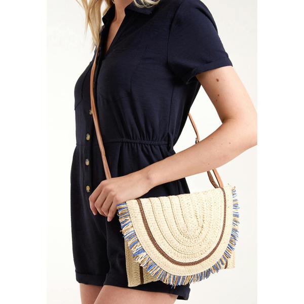 Blue Vanilla Woven Fringe Detail Clutch Bag With Attachable Strap