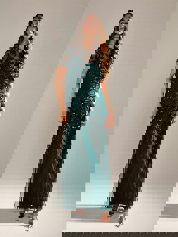 GWD Kelly Bottle Green Embellished Maxi Dress