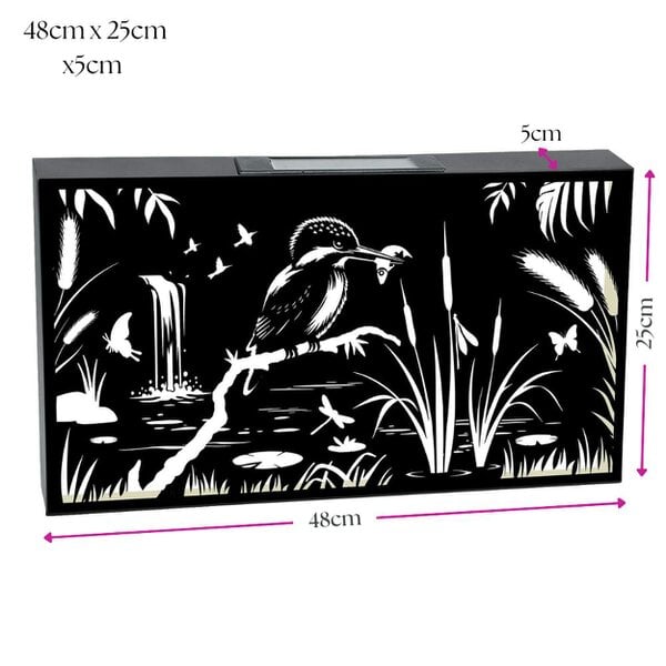 EDH Door Hardware Solar Wall Panel with Kingfisher Outdoor Metal Wall Art with Warm LED Light, Weatherproof Garden & Patio Décor | Kingfisher Panel