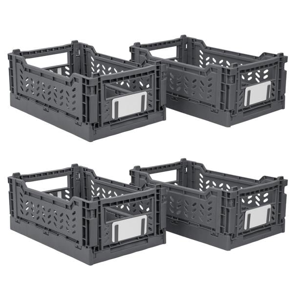 JVL STACKIT - Plastic Foldable Storage Crate - 4L - Grey