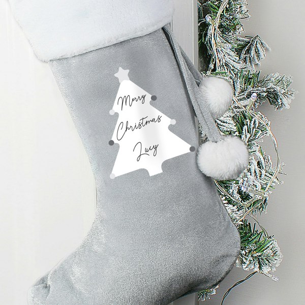 Personalised Memento Company Personalised Christmas Tree Luxury Silver Grey Stocking