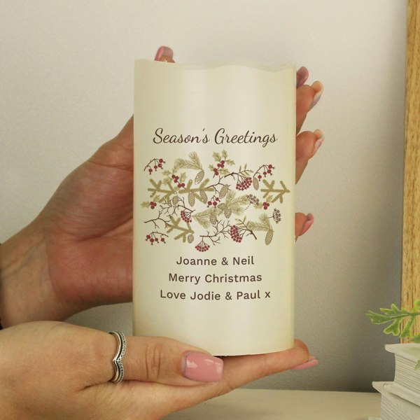 Personalised Memento Company Personalised Christmas Floral LED Candle