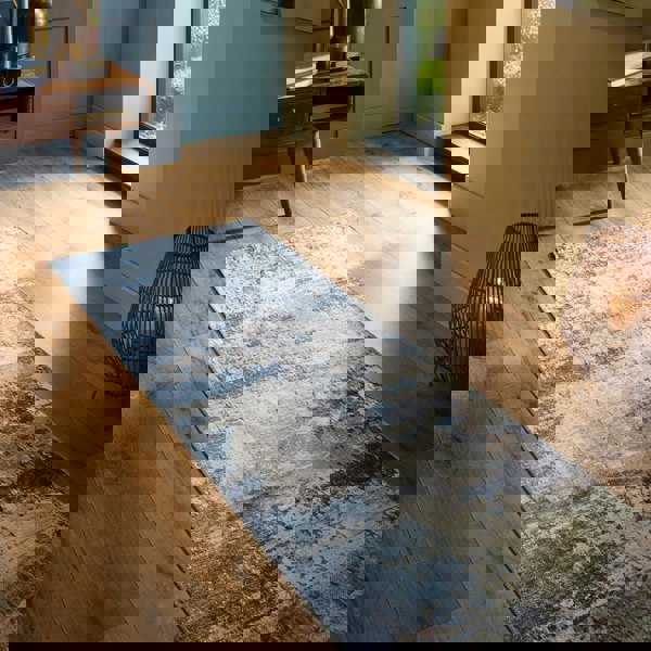 Eco-Washable Blue Rug Abstract Design