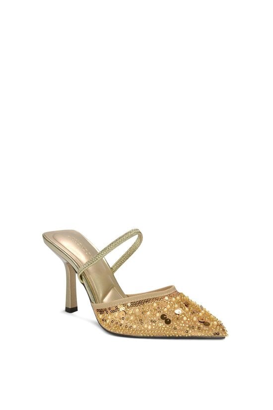 XY LONDON Slingback Stiletto High Heel Rhinestone Embellished Court Shoes