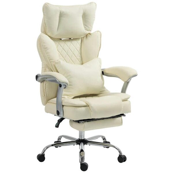 Executive Office Chair, PU Big and Tall Office Chair 180 kg with Wide Seat, Reclining, Lumbar Support, Beige